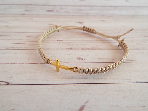 Makramee armband kreuz - makramee, silber