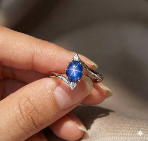 Blauer stern saphir ring - saphir, 925