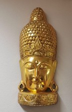 Holz-Statue "Buddha-Kopf", goldbemalt, 120 cm