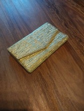 DAMEN Handtasche Clutch Gold Schillernder Stoff Kette Neu