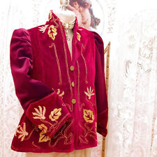 Viktorianische Rote Boho Samtjacke, Jacke - antik Jugendstil bestickt mit Blumen
