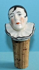 Antik Porzellan Zierkorken Pierrot / Flaschenkorken / Bottle Stopper / Bouchon