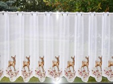 Scheibengardine weiß Kaffeehausgardine Stickerei Gardine Plauen Reh Kitz 128 cm