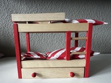 Puppe Stockbett 1:12 Etagenb. Holz Möbel Hochb. natur/rot Bettwäsche Schublade