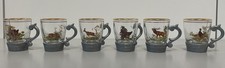 6 SchnasgläserStampmit Goldrand und Jagdmotiven in Metallhalter, Wildtiere, Jagd