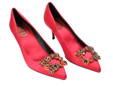 Roger Vivier Schuhe Damen Eu 38 Kristall Blume Strass Schnalle Rot Satin Absatz