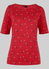 T-Shirt mit Matrosen-Print Gr. 40/42 Dunkelrot Damen Sommershirt Oberteil Neu*