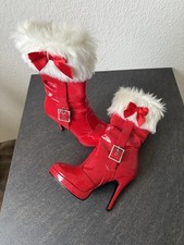 Rote Lack Plateaustiefel mit Fellrand & Schleife Gr. 39 Weihnachten High Heels