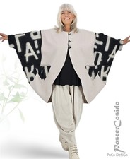 LAGENLOOK Oversize Poncho Boucle Jacke schwarz natur 48 50 52 54 56 58 XXL-XXXL