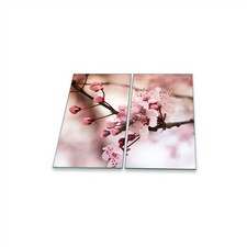 Herdabdeckplatte Ceran 2-teilig 2x30x52 Blumen Pink Abdeckung Glas Spritzschutz