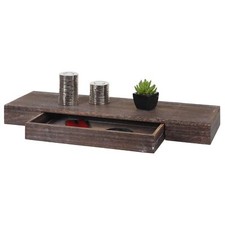 B-Ware Wandregal MCW-H37, Hängeregal Regal, Schublade Massiv-Holz braun, shabby