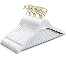 10 Stück 445cm Weiß Kleiderbügel aus Holz mit Stange und Nut Robust und Glänz...