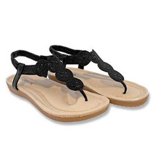 Zabaione Damen Sandalette Zehentrenner Glitzsteine falch offener Schuh Gummizug