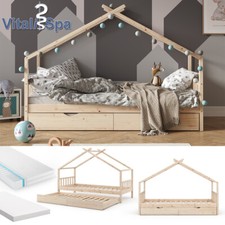 Kinderbett Hausbett Gästebett Design Lattenrost 90x200 Matratze Natur Vitalispa