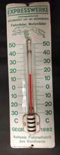 Altes Emaillierte Thermometer Fahrräder Motorräder EXPRESSWERKE NEUMARKT um 1930