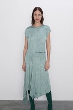 ZARA midi Plissee Kleid L mint grün aqua 20er Jahre Flapper slip dress cos play