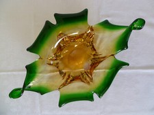 Murano Glas Schale Zipfelschale grün-bernsteinfarben 6-strahlig 1960er Vintage