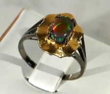 Unikat! Ring TOP Black Opal (8 x 5 mm!) - 925 Silber schwarz Rhodiniert + vergo.