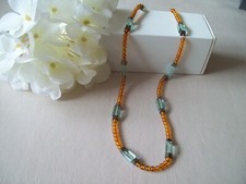 Collier Kette Bernstein und Aquamarin Boho Vintage