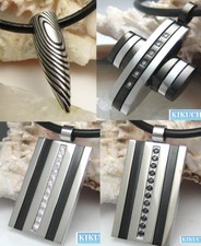 Herren Halskette Männer Anhänger Silber Schwarz Edelstahl Lederhalsband TOP