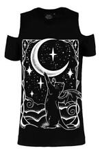 Witchy Cold Shoulder Top - Cat Moon Cresce - Black Goth Summer Cold Shoulder Top