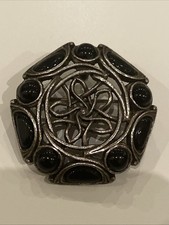 Vintage MIRACLE Brosche Anhänger Keltisches Knotenmuster Schwarz Steine