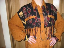 Bluse Hemd Western Cowboy Gr. M-L, braun/bunt Batik, Viskose/Rayon, ungetragen