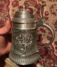 Zinnkrug Mit Deckel SKS 95% Motive Wirtshaus Kutsche Pferde Wein Musik Barde