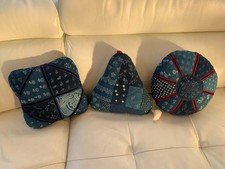 3er-Set dekorative Kissen, echter Blaudruckstoff, Patchwork, Unikate