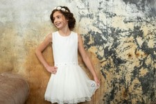 ✿ LOffF ✿ Mädchen schlichtes Kleid Kommunionskleid CERISSA cremeweiß Gr.116-152