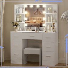 7 Schubladen Moderne Schminktisch Mit LED Beleuchtung Frisiertisch Mit Spiegel