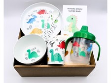 Kinder Geschirr Set Dino | Weihnachten Geschenkbox Kinderteller Schüssel Becher