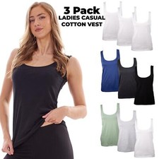 Damen 3er-Pack Cool Baumwolle Weste Tank Top Sommer Fitnessstudio Kleidung Unterhemd Größe 8 - 24