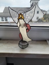 Vintage Engel aus Buntglas mit Teelichthalter  Breite 13,5 cm x Höhe 24,5 cm