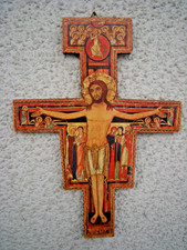 alte Christus Kreuz Franziskus kreuz San damiano kreuz(Holzimitation).24x17cm.