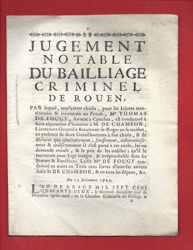 1742 strafurteil rouen libelle - strafurteil,