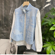 Damen Denim Weste Cape Poncho Jacke Jeans Top Retro Ethno