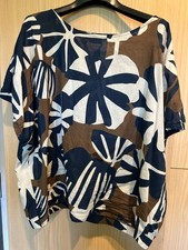 Damen Bluse, ärmellos, Gr.L,Opus,  gemustert, blau/creme/braun, Rundhals