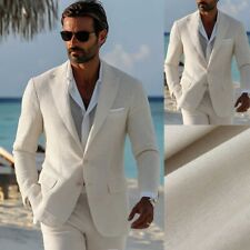 Herren Beige Leinen Anzug