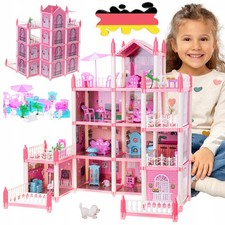 Puppenhaus 4 Etagen 11Zimmer mit Möbeln und Zubehör inkl. kleine Puppe LED Licht