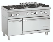 Bartscher Edelstahl Power Gasherd sechs Flammen Edelstahl Herd mit Gasbackofen 