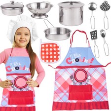 MalPlay Rollenspiel küchenset Metall Töpfe Schürze und Zubehör|Kinderküche Kinde