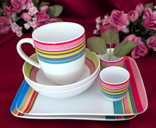 CREA TABLE Kinder Set 7-tlg. bunt-gestreift (mit quadratischen Frühstücktellern)