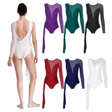 Ballett Trikot Damen Langarm Mesh Tanz Body Leotard Ballettanzug Gymnastikanzug