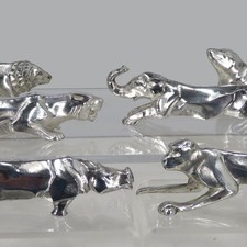 Art Deco 12 Messerbänkchen Etui LÖWE Elefant TIGER  Adler ° SILBER PLATED °