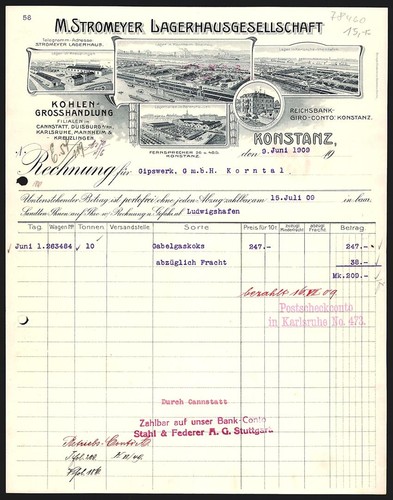 Rechnung konstanz 1909 m - 1909,,