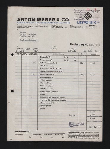 Leipzig rechnung 1941 anton - 1941,,