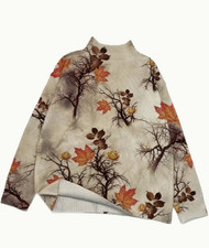 Damenpullover - weiter Rollkragen-Pullover, langarm Herbstoutfit, Blätter