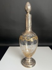 Karaffe Kristallglas Historismus Silbermontierung handgetrieben Goldätzung 19.Jh