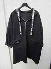 lange schwarze Damen Jacke "Made in Italy" mit Kapuze Gr. 48/50/52